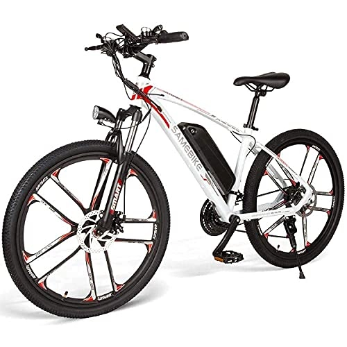 Mountain bike elettriches : DDFGG 26"Mountain Mountain Bike 350w 48 V 8ah, Bici da Pendolarismo Elettrica, Bici Elettrica per Adulti con Shimano 21 velocità E Display A LED (Tre modalità di Lavoro)(Color:White)