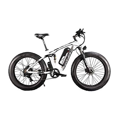 Mountain bike elettriches : Extrbici XF800 E-Bike Mountain Bike 1000W 48V 13Ah 624Wh Batteria, Bici elettrica da 26 Pollici, Cambio Shimano 7 Marce Freni Idraulici Batteria con Porta di Ricarica USB (Bianco e Nero)