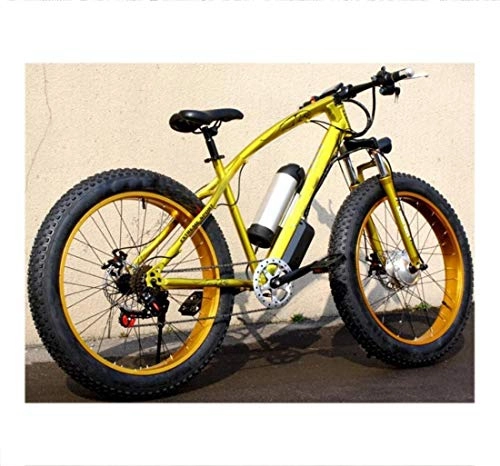 Mountain bike elettriches : FREIHE Bicicletta Comfort Bicicletta elettrica assistita da Mountain Bike da 26 Pollici Bicicletta elettrica assistita da Batteria al Litio a 21 velocità con Pneumatici Dorati Spessi