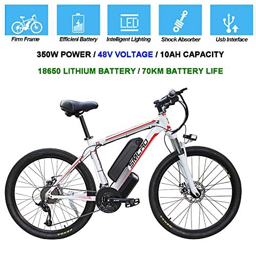 Mountain bike elettriches : Hyuhome Biciclette elettriche per Gli Adulti, 360W Lega di Alluminio-Bici della Bicicletta Removibile 48V / 10 Ah agli ioni di Litio della Bici di Montagna / Commute Ebike, White Red
