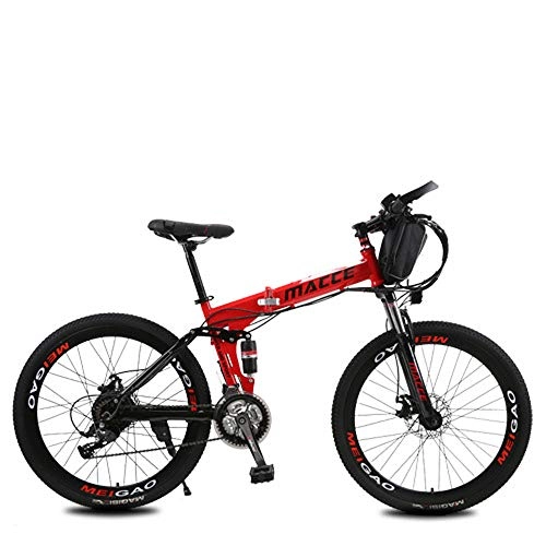 Mountain bike elettriches : L&U Bicicletta elettrica da Bici da Mountain Bike da Uomo da 250 W Pieghevole - Pedale con Freni a Disco e Forcella Ammortizzata (Batteria al Litio Rimovibile), Bag / Red