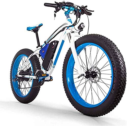 Mountain bike elettriches : Leifeng Tower Alta velocità 26-inch Fat Tire Bicicletta elettrica / Batteria al Litio 1000W48V17.5AH MTB, 27-velocità Neve Bike / Cross-Country Mountain Bike for Uomini e Donne (Color : Blue)