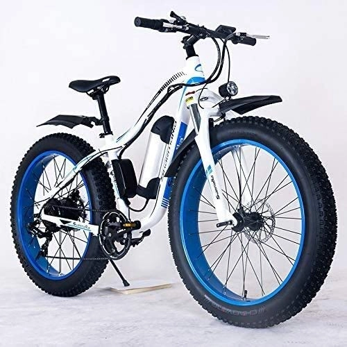Mountain bike elettriches : Lincjly 2020 aggiornati 26inch Fat Tire bici elettrica 48V 10.4 Neve E-Bike Brakes 21Speed Beach Cruiser E-Bike batteria al litio a disco idraulici, viaggi gratis (Color : Blue)