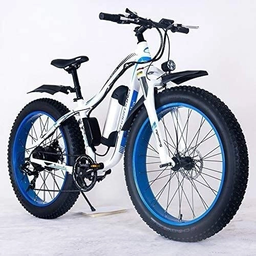 Mountain bike elettriches : Lincjly 2020 aggiornato 26inch Fat Tire bici elettrica 48V 10.4 Freni Neve E-Bike Disc 21Speed Beach Cruiser E-Bike batteria al litio idraulico Verde, Viaggio gratuito (Color : Blue)