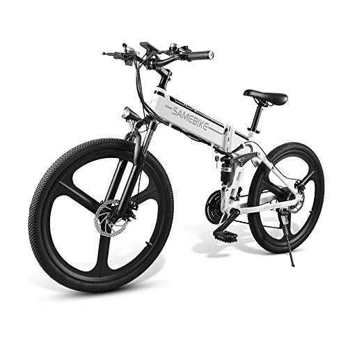 Mountain bike elettriches : LJPW - Ruote da mountain bike per adulti, con pedale assistito, batteria al litio da 48 V bianco