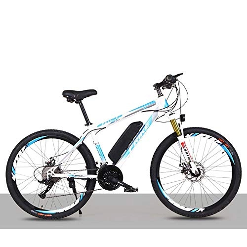 Mountain bike elettriches : Minkui Bicicletta elettrica per Fuoristrada da 26 Pollici per Mountain Bike elettrica al Litio da 36 Pollici 36V8AH / 10AH-Bianco Blu 36V8A