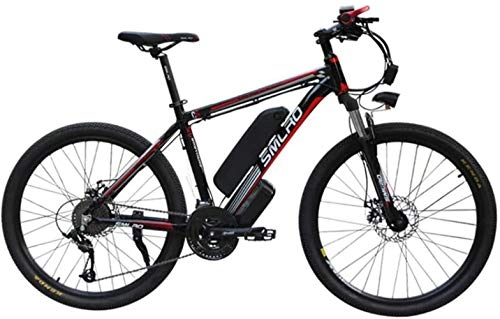 Mountain bike elettriches : Mountain Bike 26-inch Doppio Freno a Disco Rimovibile di Grande capacit agli ioni di Litio (48V 10AH) Biciclette 21-Speed Gear Tre modalit Operative (Color : Black Red)