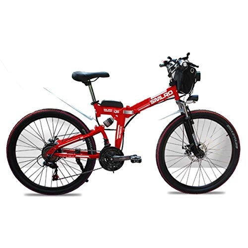 Mountain bike elettriches : NZ-Children's bicycles Mountain Bike elettrica da 48V, E-Bike Pieghevole da 26 Pollici con Ruote per Razze grasse da 4.0", Sospensione Completa Premium, Rosso