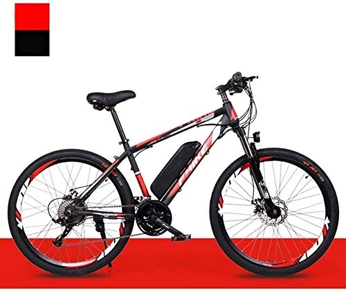 Mountain bike elettriches : Qinmo Elettrico for Mountain Bike for Adulti, 36V Rimovibile Batteria al Litio da 26 Pollici ad Alta Acciaio al Carbonio Bicicletta elettrica 21 / 27 Freni Doppio Disco velocit (Color : Black Red)