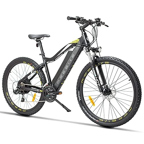 Mountain bike elettriches : SAWOO 27.5" Mountain Bike elettrica 13ah Freno a disco a batteria rimovibile, Shimano 21 velocità, bici da spiaggia elettrica per adulti