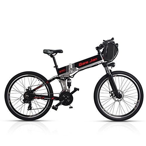 Mountain bike elettriches : Sharma Nia M80 - Bicicletta elettrica pieghevole, mountain bike, a 21 velocità, 48 V x 350 W, 26”, con doppia sospensione, con display LED, pedalata assistita, Black Spoke Wheel Double Battery