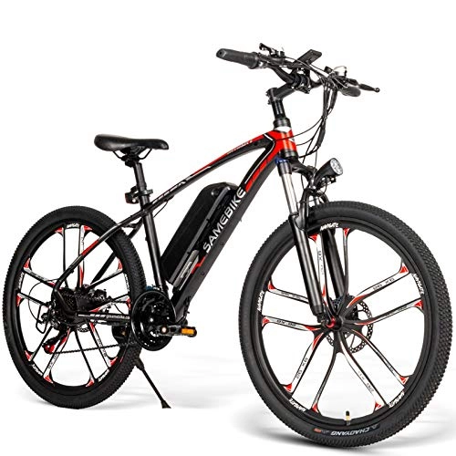 Mountain bike elettriches : SM26 Mountain bike elettrica, E-bike per adulti 8Ah 350W 48V Fat Tire 26 pollici con Shimano 21 velocità Biciclette ciclomotore Veloce per gli sport delle donne degli uomini (Nero)