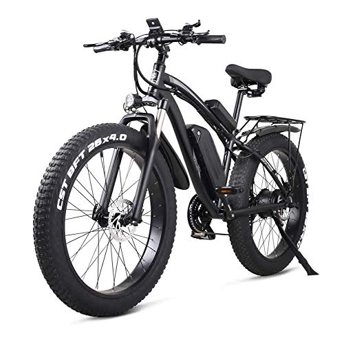 Mountain bike elettriches : Syxfckc Mountain Bike elettrica, Tre modalità di Loop, Pieno Forcella, Pneumatico Moto 26 * 4.0, 1000w 48V Elettrico Mountain Bike con Un Sedile Posteriore (Color : Black)
