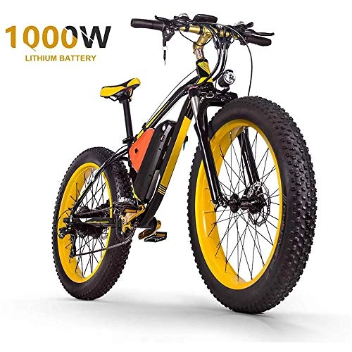 Mountain bike elettriches : ZLZNX E-Bike da 26"per Bici Elettrica per Mountain Bike Fat Tire con Batteria al Litio 48v 16ah / 1000w e Bici Elettrica con Freno a Disco Idraulico a Sospensione Completa a 21 velocit, Giallo