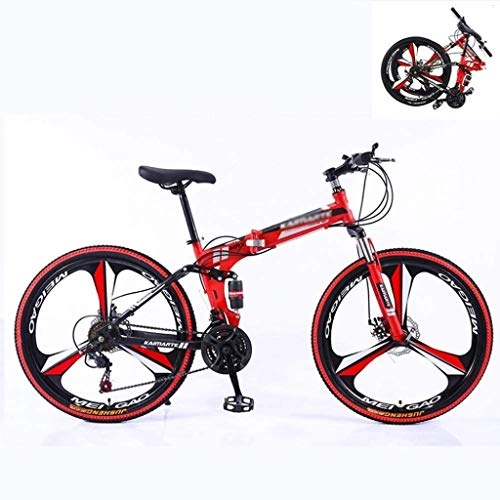 Mountain Bike pieghevoles : Adult-bcycles BMX Folding Mountain Bike, 24 velocit Adulti Mountain Bike, Acciaio al Carbonio Telaio Full Suspension Mountain Bike, Doppio Freno a Disco (Color : Red Black)