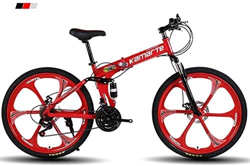 Mountain Bike pieghevoles : Bbhhyy Mountain Bike, Mountain Bike Unisex Pieghevole Telaio, MTB Bike Uomo Bike Sospensione Doppia velocità 21 / 24 / 27 / 30 (Color : Red, Size : 24 Inches)