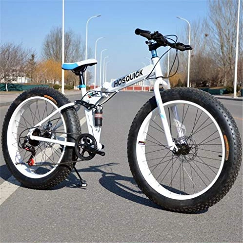 Mountain Bike pieghevoles : Bbhhyy Mountain Bike, Pieghevole 20" / 26" 4.0 Thick Oversize Pneumatici della Bicicletta 7 velocità (Color : White, Size : 26inch)