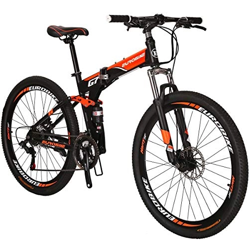 Mountain Bike pieghevoles : Bicicletta pieghevole, 26 / 27, 5 pollici, comodo e leggero freno a disco a 21 velocità, adatto per 5'2" a 15' unisex pieghevole unisex (arancione)