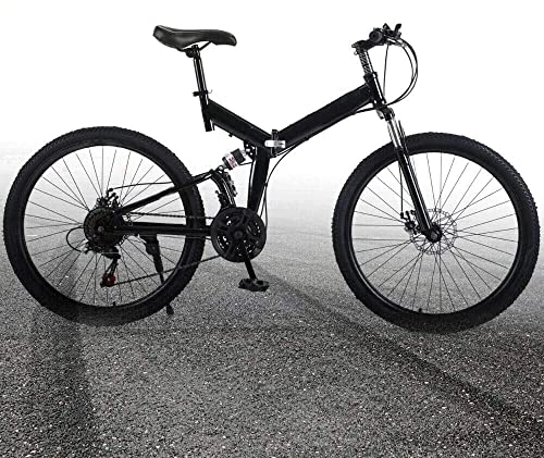 Mountain Bike pieghevoles : Bicicletta pieghevole da campeggio, 26 pollici, 21 marce, colore nero, peso di carico 150 kg, altezza seduta regolabile