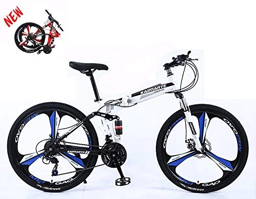 Mountain Bike pieghevoles : Bicicletta pieghevole unisex 24" in acciaio al carbonio Hardtail Mountain Bike MTB con sospensione anteriore regolabile sedile 3 Cutter Wheel, D, 21 speed