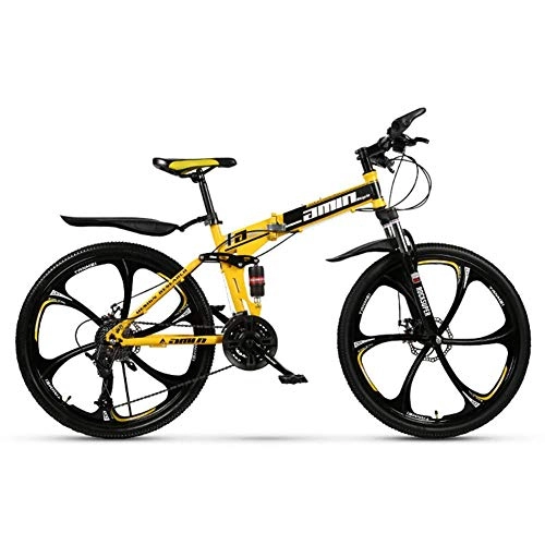 Mountain Bike pieghevoles : BXU-BG Sport all'Aria Aperta Doppio Disco 30Speed ​​aerofreni Male Mountain Bike (Diametro della Ruota: 26 Pollici) Design Semplice con Doppia della Sospensione (Color : Yellow)