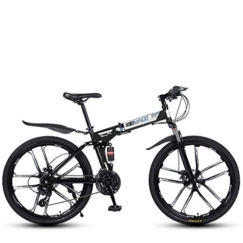 Mountain Bike pieghevoles : Cloth-YG - Bicicletta pieghevole a velocità variabile da 26", telaio in acciaio al carbonio con doppio freno a disco, 21-24 - 27 velocità, Nero , 27speed