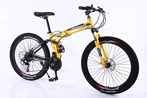 Mountain Bike pieghevoles : Domrx 24 / 26 inche Folding Mountain Bicycle 21 / 24 / 27 / 30 Speed Adult Bicycle Carbon Steel Student bike-24 inch Yellow_21 Speed