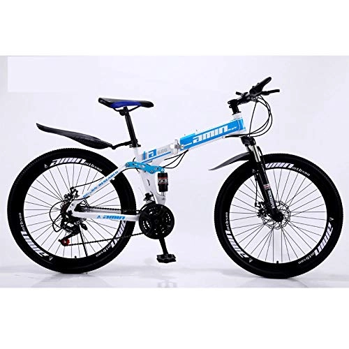Mountain Bike pieghevoles : Domrx Foldinge 24 / 26 Pollici 21 / 24 / 27 / 30 velocità Doppio Freno Ammortizzatore velocità variabile Bicicletta per Adulti-Blu velocità Top_24inch_24