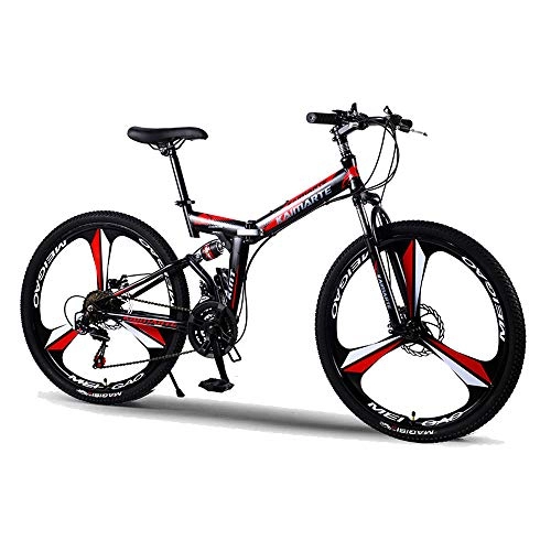 Mountain Bike pieghevoles : Doppio Freno A Disco della Bici di Montagna, Soft Tail Telaio Adulti 24 / 26 Pollici Sospensione, Pieghevole Coppia 21 / 24 / 27 velocità Outdoor Student Biciclette, Rosso, 26 inch 24 Speed