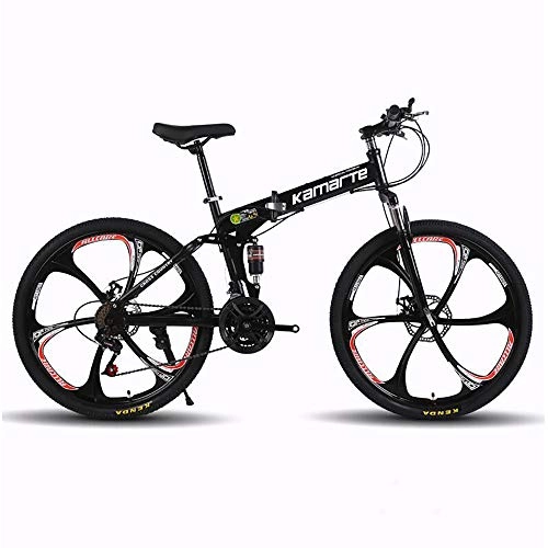 Mountain Bike pieghevoles : Evin Folding Mountain Bike per Adulti 24 / 26 Pollici 21 / 24 / 27 ad Alta velocità in Acciaio al Carbonio Telaio Doppio Freno a Disco Nero, 24 Inches, 27 Speed