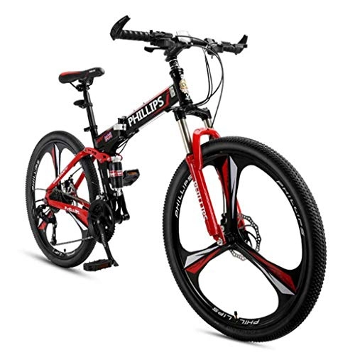 Mountain Bike pieghevoles : GUOE-YKGM 26in Folding Mountain Bike, Sospensione Totale Road Bikes con Freni A Disco, 24 Biciclette velocità Bicicletta Nero Blu Rosso MTB for Gli Uomini / Donne (Color : Red)