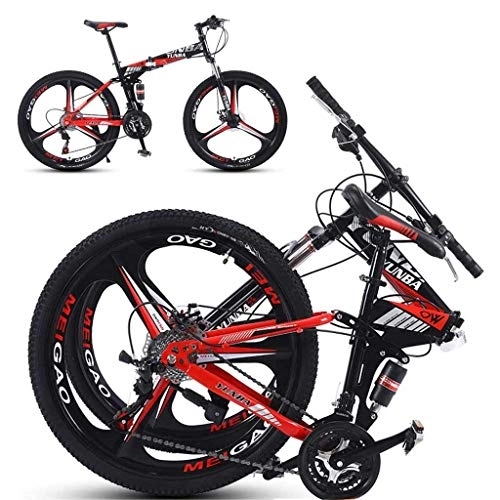 Mountain Bike pieghevoles : GUOE-YKGM Bici da Città 26inch Mountain Bike Bicicletta Pieghevole, Stone Mountain 3 Razze 24 / 27-Velocità Adulti Folding Bike Leggero, Gloss Red (Color : Red, Size : 24 Speed)