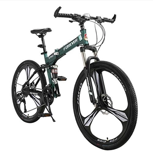 Mountain Bike pieghevoles : GUOE-YKGM Bici da Città Womens Folding Mountain Bike, 17-inch / Medium Acciaio Ad Alta Resistenza Telaio, 24 velocità, da 26 Pollici Ruote Bicicletta Pieghevole (Rosso, Bianco, Verde) (Color : Green)