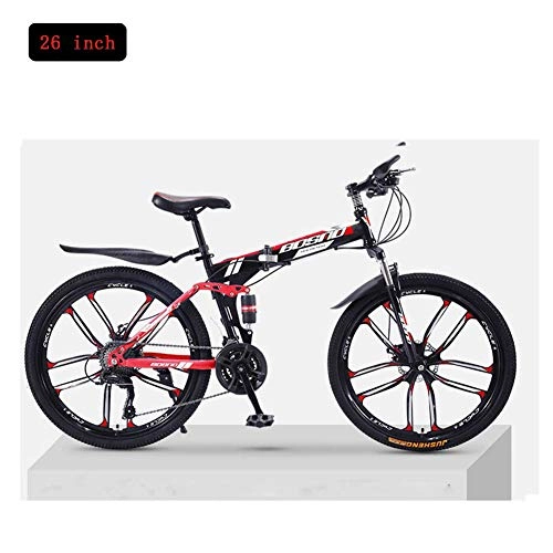 Mountain Bike pieghevoles : JYPCBHB Mountain Bike Pieghevole per Adulti, 21-30 velocità ，con Telaio in Alluminio, Forcella Anteriore Ammortizzata，Adatto per La Guida All'Aperto (26inch) Red Black 1-24 Speed