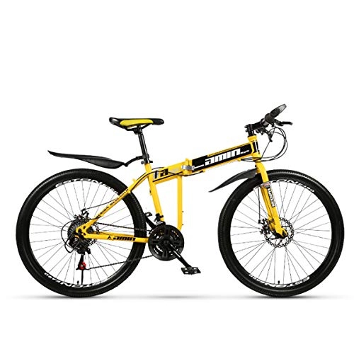 Mountain Bike pieghevoles : KYH Folding Mountain Bike 26 / 24 Pollici A velocità Variabile Uomini E Donne off-Road Doppio Ammortizzante Biciclette (High-Matching Spoke Wheel) Yellow- 27 Speed
