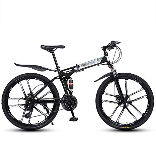 Mountain Bike pieghevoles : LAX -Alto Tenore di Carbonio in Acciaio Doppio Freno A Disco Folding Mountain Bike, 24 velocit Damping Biciclette, Nero