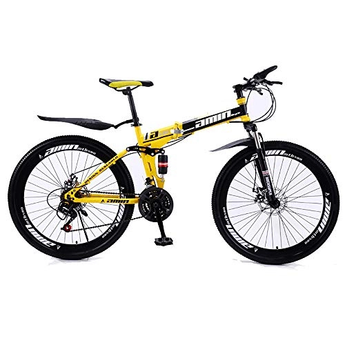 Mountain Bike pieghevoles : Link Co Pieghevole Mountain Bike Bicicletta 26 Pollici a 27 velocità con Doppio Assorbimento degli Urti a Una Ruota, Yellow