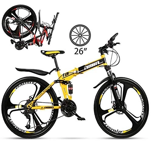 Mountain Bike pieghevoles : LXDDP Mountain Bike da 26 Pollici a Sospensione Completa per Adulti, Bicicletta Pieghevole Antiscivolo a 21 / 24 / 27 velocità, Biciclette con Doppio Freno a Disco, Ruota in magnesio