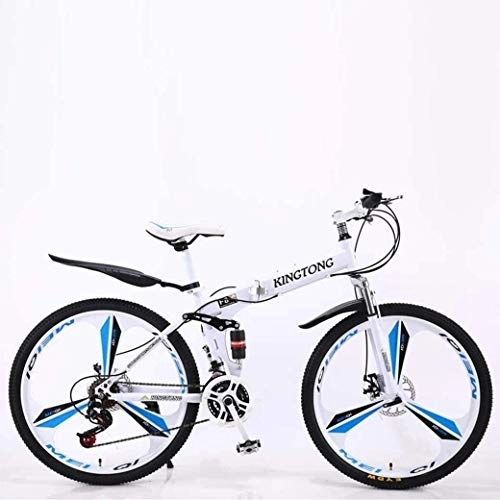 Mountain Bike pieghevoles : Mountain bike bicicletta pieghevole, 27-Velocità doppio freno a disco sospensione totale antiscivolo, leggera struttura di alluminio, forcella ammortizzata, (Color : White2)