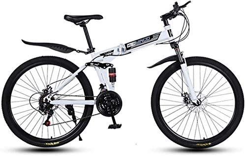 Mountain Bike pieghevoles : Mountain Bike BMX - Mountain bike pieghevole a velocità variabile 26 pollici, 21-24 - 27 velocità, telaio leggero in acciaio ad alto tenore di carbonio, ammortizzazione doppio freno a disco, bianco, 24speed