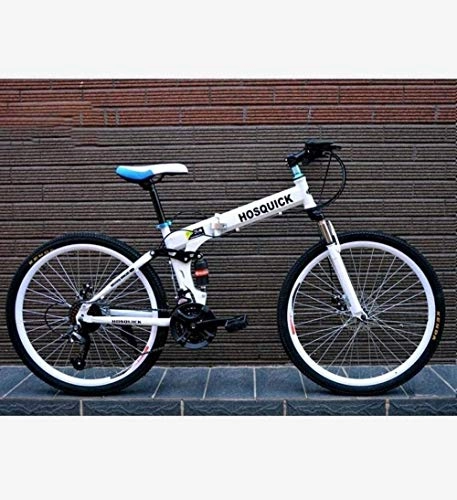 Mountain Bike pieghevoles : Mountain bike da adulto, pieghevole, per studenti, con doppio freno a disco, bici da corsa, telaio in acciaio al carbonio, bianco, 30 speed