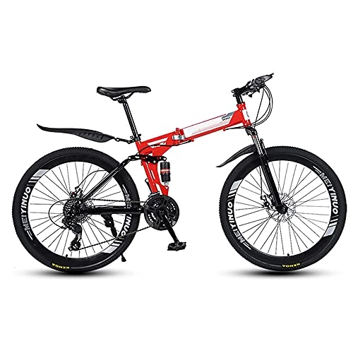 Mountain Bike pieghevoles : Mountain Bike per adulti, ruote da 26", da uomo, Shimano a 21 velocità, freni a disco pieghevoli, telaio in acciaio al carbonio rosso