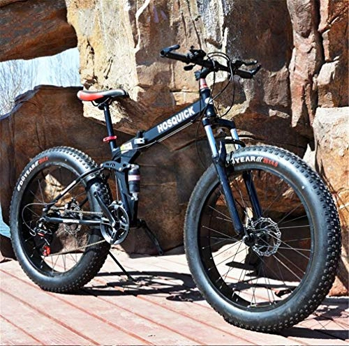 Mountain Bike pieghevoles : Mountain Bike, Pieghevole 20" / 26" Bicicletta Ad Alta Efficienza Ammortizzante Anteriore velocità 4.0 Spesso Oversize Pneumatici Forcella 7 (Color : Black, Size : 20 Inches)