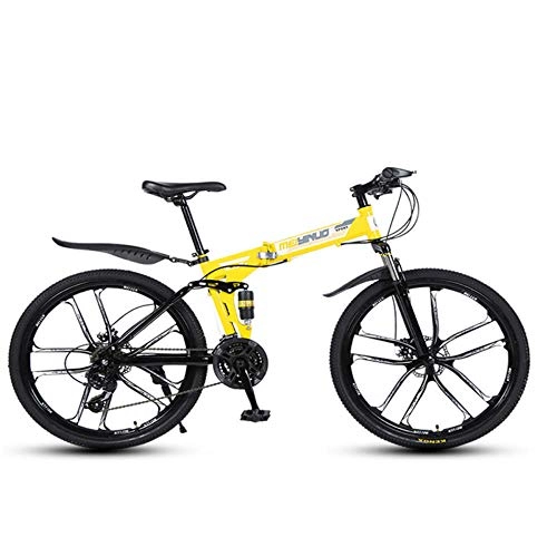 Mountain Bike pieghevoles : MRQXDP - Bicicletta da montagna fuoristrada per adulti e adulti, 26 pollici, 27 velocità, pieghevole, sospensione per mountain bike, unisex, giallo
