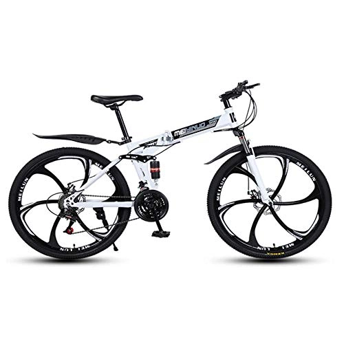 Mountain Bike pieghevoles : MRQXDP Bicicletta da MTB con sospensione, pieghevole, a 27 velocità, per uomini e donne, per adolescenti, adulti, mountain bike, 26 pollici, colore: bianco