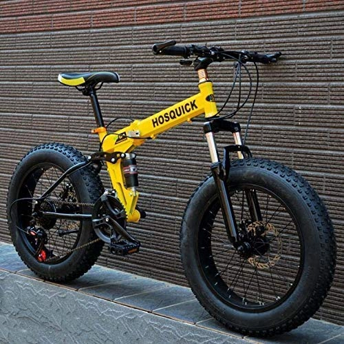 Mountain Bike pieghevoles : N&I Beach Snow Bicycle Fat Tire Mountain Bike for Adults Men Women Foldable High Carbon Steel Frame Full Suspension Bicycle Double Disc Brake Black 24 inch 24 Speed Yellow 26 inch 21 Speed