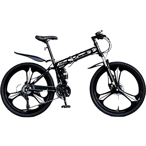 Mountain Bike pieghevoles : PASPRT Mountain bike pieghevole: velocità multiple, configurazione, capacità di carico di 50 kg, comfort ergonomico, freni a doppio disco affidabili (nero 26 pollici)