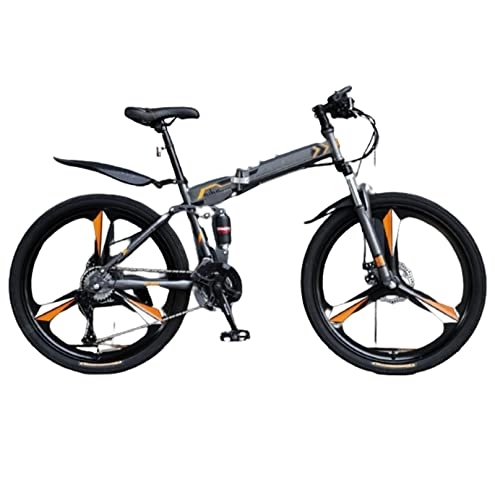 Mountain Bike pieghevoles : POGIB Mountain bike pieghevole definitiva, cambio telaio in acciaio ad alto tenore di carbonio e forcella ammortizzante più spessa, adatta per adulti (orange 26inch)