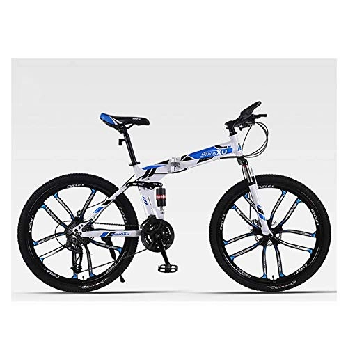 Mountain Bike pieghevoles : Qj Mountain Bike 26 Pollici 10 Razze Ruote 21 Speed ​​Shift-Alto tenore di Carbonio della Struttura d'Acciaio della Bici di Montagna Bicicletta della Montagna, Blu