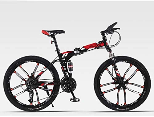 Mountain Bike pieghevoles : Qj Mountain Bike 27 velocità Steel Frame 26 Pollici Doppia della Sospensione Folding Bike, Rosso Nero